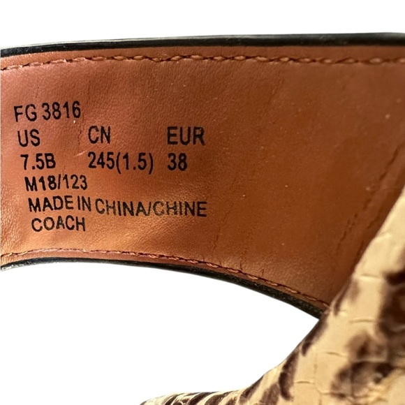 Coach  EUC Jaclyn Python Embossed Leather Logo Chain Thong Sandals Sz 7.5B - Picture 5 of 6